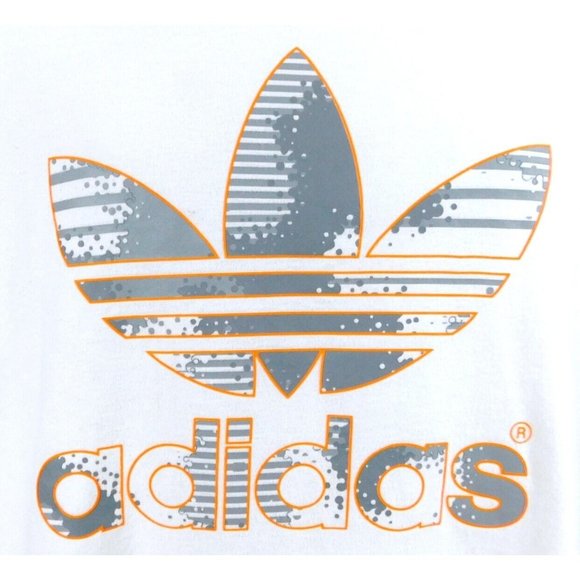 Mens Adidas T-shirt Trefoil Logo Size Large Gray White Cotton Blend - Picture 1 of 6